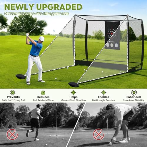 Golf Simulator Cage, 10x8ft Golf Practice Hitting Net with Triple-Layer HD Screen, 5x4ft Golf Mat with Dual Turf for Indoor &Outdoor, Gifts for Men Dad & Golfers - size: 10x8ft(Practice Net)