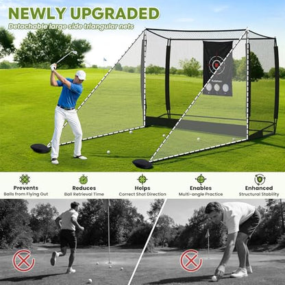 Golf Simulator Cage, 10x8ft Golf Practice Hitting Net with Triple-Layer HD Screen, 5x4ft Golf Mat with Dual Turf for Indoor &Outdoor, Gifts for Men Dad & Golfers - size: 10x8ft(Practice Net)