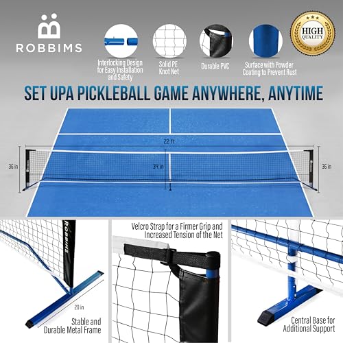 Pickleball Set with Net | 4 USA Pickleball Approved Carbon Fiber Paddles, Portable Regulation Size Net System, 8 Outdoor Balls, Duffle Bag & Carry Bag - ROBBIMS