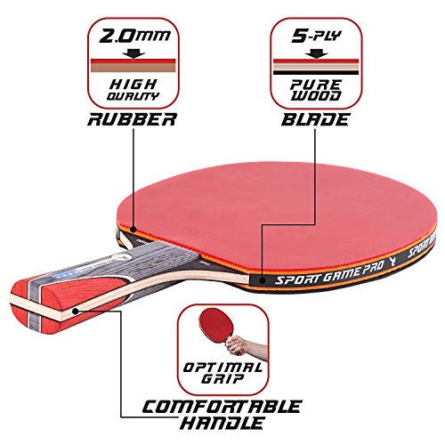 Ping Pong Paddle with Killer Spin + Case for Free - Professional Table Tennis Racket for Beginner and Advanced Players - Improve Your Ping Pong Skills with JT Ping Pong Paddle Set - color: Dark red