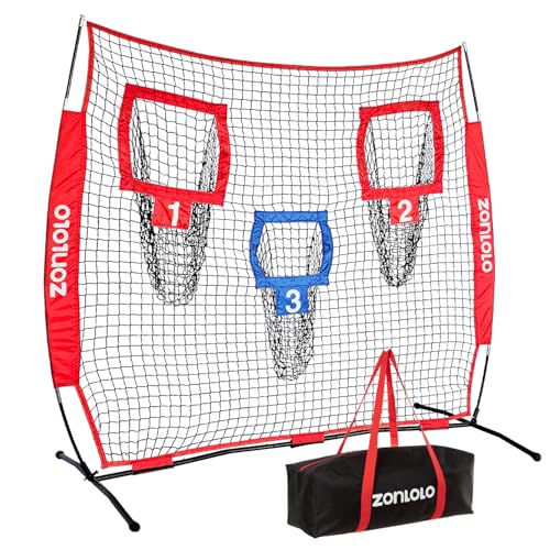 Zonlolo 6x6ft Football Training Net, Football Throwing Net with 3 Target Pockets, Portable QB Throwing Practice Equipment with Small Carry Bag,Most Suitable for Kids - color: Red