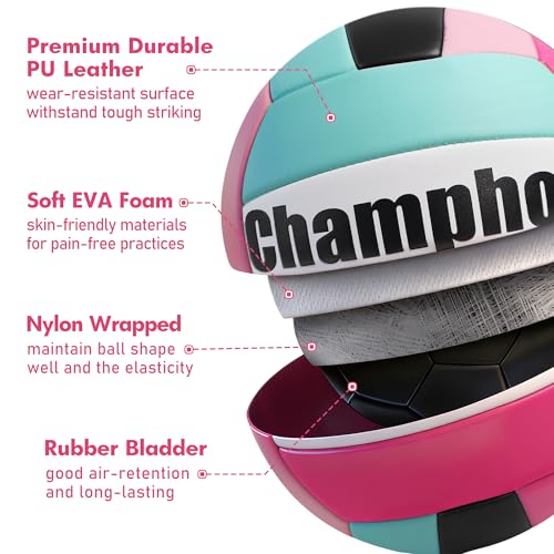 Soft Volleyball Ball Pink Size 5 for Teen Youth Girls Kids Beginners Team Skills Practicing Training Indoor Outdoor Water Play Beach Pool Volley Ball with Pump & Mesh Bag 2026