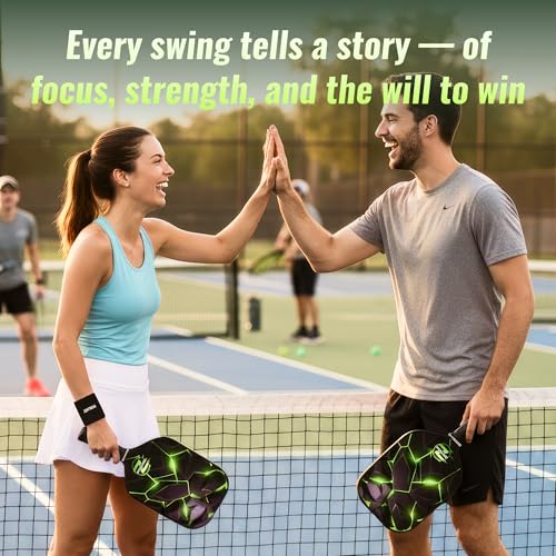 Zentrova Pickleball Paddles Set of 2, Fiberglass Surface w/PP Honeycomb Core Pickleball Rackets, Lightweight Pickle Ball Paddle w/4 Balls, 2 Overgrips, 2 Wristbands & Carry Bag – for Men & Women