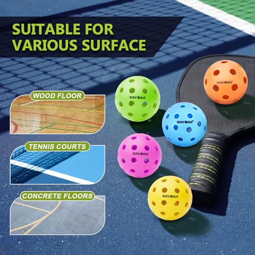 Navona 12 Pack Premium 40-Holes Colorful Outdoor Pickleball Balls, Meet USAPA Official Requirement, Perfectly Balanced, High Bounce True Flight, Durable Outdoor Pickleball Set