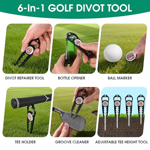 ZZHAO Golf Divot Tool with Magnetic Ball Marker and Tee Height Adjuster, Funny Golf Accessories, Golf Gifts for Men, Gift Wrapping.