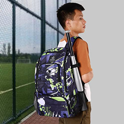 Sports Baseball&Softball Bat Bag For Youth｜Adults, Baseball Equipment Backpack Bag with Shoe Compartment,Fence Hook,Holds Bat, Helmet, Glove - color: Dark Blue