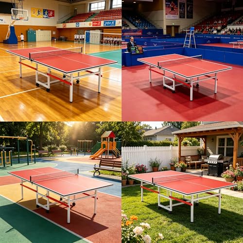8FT Table Tennis Table with Net, Indoor/Outdoor Professional Ping Pong Table for Kids Adults, Folding Ping Pong Table, Complete Set with Paddles and Balls, School Playground Game Table