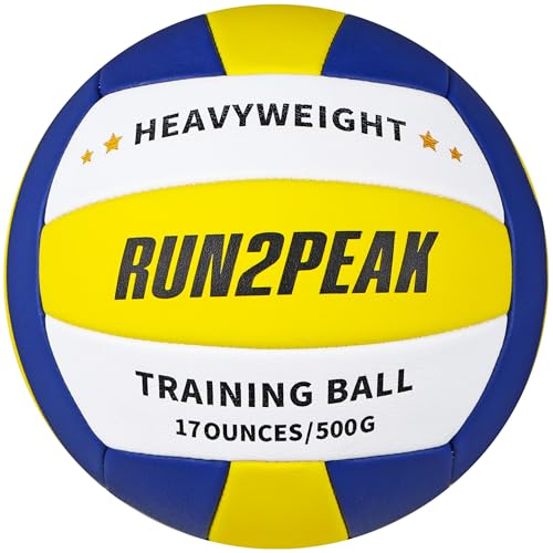 RUN2PEAK Heavy Weight Volleyball Ball Official Size 5 Setter Training Volleyballs PU Practice Volley Balls for Indoor Rebounder Equipment Setters Weighted Volleyball Setting Trainer - color: Blue/Yellow/White
