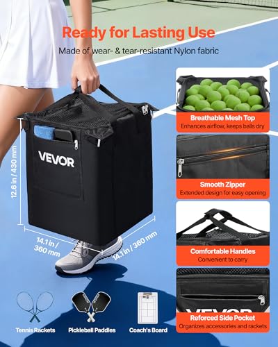 VEVOR Tennis & Pickleball Hopper Holds 200/175/150/120 Balls, 3-in-1 Tennis Foldable Pickleball Basket Cart for Easy Installation, Storage Bag for Tennis Training & Teaching - style: 200 Balls