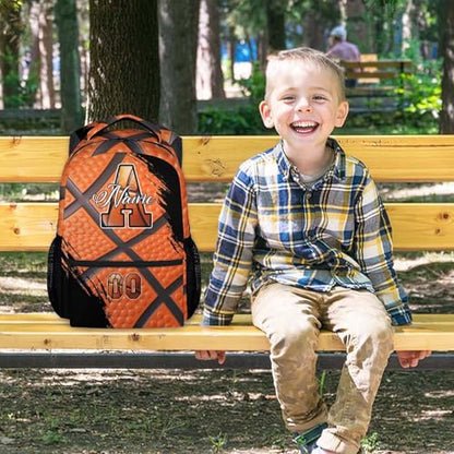 Mercuryelf Personalized Basketball Backpack for Boys - Custom Kids School Bookbag 17 Inch Large Capacity Daypack for Youth Athlete - color: Orange
