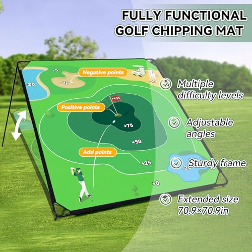 Liberry Golf Chipping Game with Large Chipping Mat, 2 Adjustable Clubs, 20 Sticky Balls, Outdoor Indoor Sports Training Toy Gift for Adults Kids, Family Yard Target Game - style: chipping mat with standard club