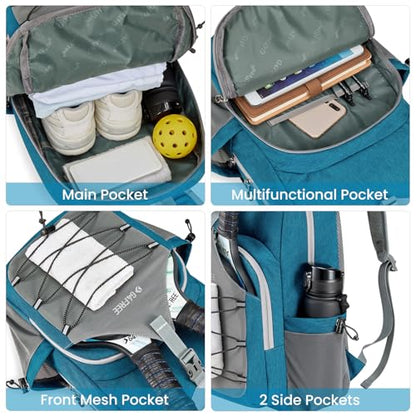G4Free Pickleball Bag, Pickleball Backpack for Women and Men, Padel Bag Fits 2 to 4 Paddles, Gifts for Pickleball Lovers - color: Teal Blue