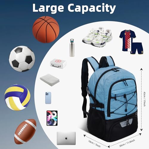 HUA ANGEL Basketball Backpack, Large Sports Bag with Separate Ball Holder & Shoe Compartment, Men/Women Gym Backpack for Basketball Soccer Volleyball - color: Blue