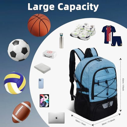 HUA ANGEL Basketball Backpack, Large Sports Bag with Separate Ball Holder & Shoe Compartment, Men/Women Gym Backpack for Basketball Soccer Volleyball - color: Blue