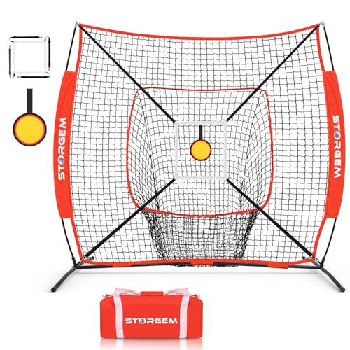 Storgem 6'X6' Baseball Softball Practice Net, Portable Baseball Net for Batting, Hitting, Pitching and Fielding, with Carry Bag, Strike Zone and Bow Frame, Great for Kids Adult Youth - color: Red