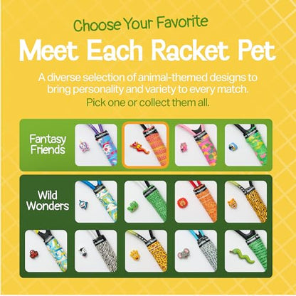Racket Pets Kids Tennis Racket Dampener & Matching Overgrip Tape, Performance Shock Absorbing Dampener for Tennis Racket & Fun Animal Print Tennis Wrap Grip Tape