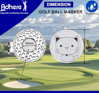 Adhere Golf Ball Markers Personlized Double Side Cute cat Logo Enamel with A Magnetic Hat Clips,A Premium Golf Gifts. - color: G-Cute White Cat