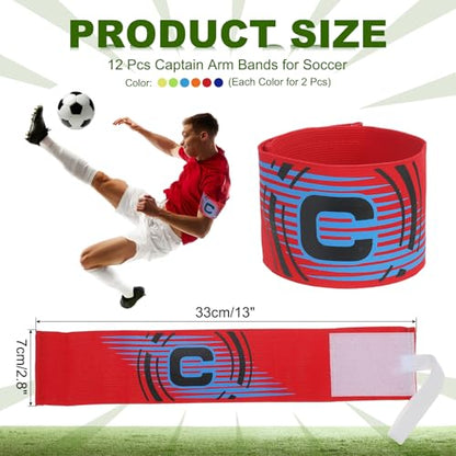 PATIKIL Soccer Captain Armband, 12 Pcs Captain Arm Bands for Soccer Elastic Captain C Arm Band Sports Captain Armbands for Youth Adult Football Team Training 6 Colors