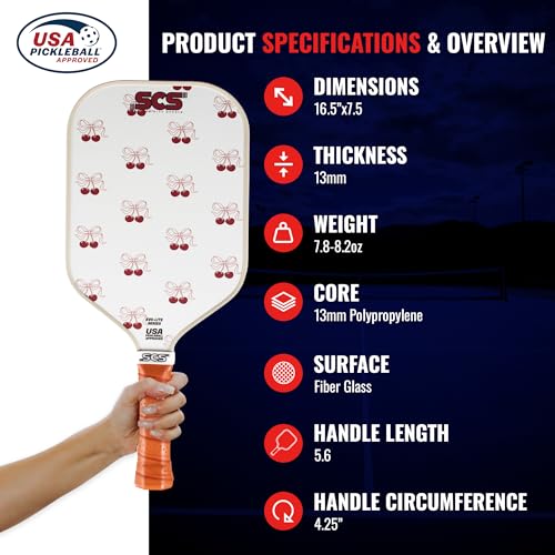 SCS Carbon Fiber Pickleball Paddle – USAPA Approved 2024 – Lightweight, Enhanced Spin, Sure-Grip Handle – Evo-Lite Series for Intermediate Players - color: Charm