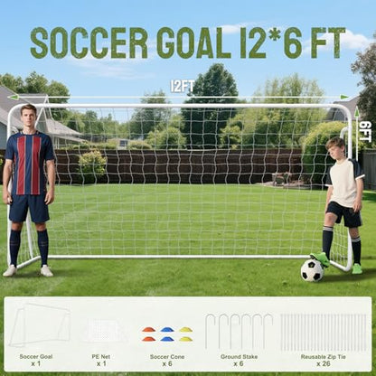 DoCred 6x4/8x6/10x6.5/12x6/16x7/18x7/21x7/24x8ft Soccer Goals, Foldable Steel Full Size Soccer Goal for Backyard, Weatherproof Metal Soccer Goal for Teens/Adults Practice Training - size: 12x6FT, style: Metal Non-Foldable