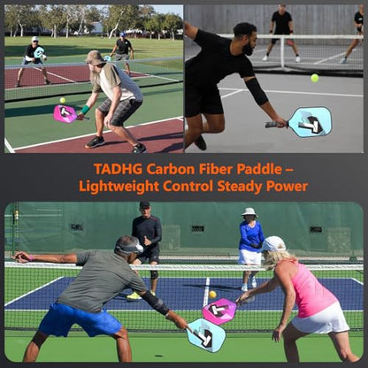 TADHG Pickleball Paddle Set 2 Lightweight 8.4oz Paddles with Honeycomb Core Spin-Friendly Surface 4 Balls - color: 06.Pink