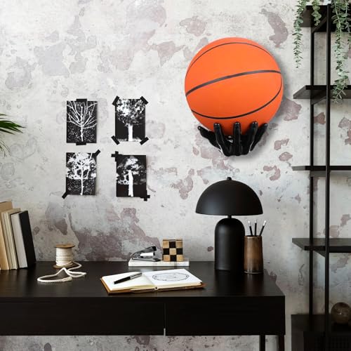 2 Pcs Basketball Holder Wall Mount Hand-Sculpted Ball Storage Rack for Basketballs, Soccer, Football Space Saving Sports Decor for Man Cave, Room, Garage Gift for Men, Boys, Basketball Fans