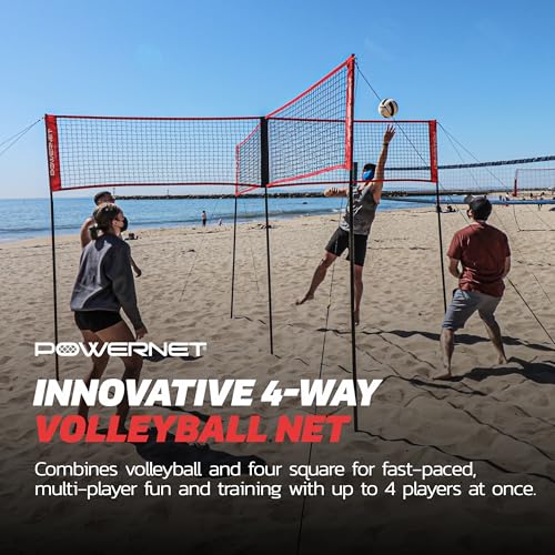 PowerNet Four Square Volleyball Net, Fun New Game, Play at The Park or Beach, 2 Versions - style: Four Square