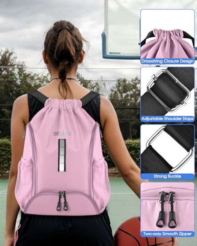 BROTOU Soccer Drawstring Backpack, Basketball Bag, Volleyball Football Bags with Ball and Shoe Compartment - color: Pink