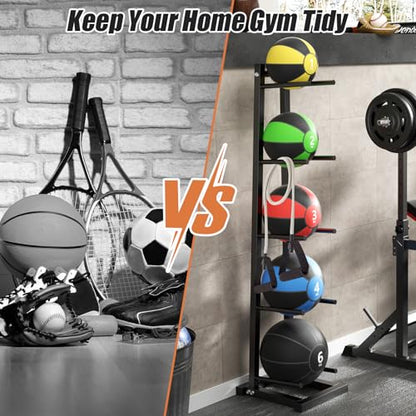 2026 NEW Medicine Ball Rack, Medicine Ball Storage, Adjustable Medicine Ball Storage Tree, Holds 5 Balls for Strength Training, Holds Balls up to 11" Diameter for Home Gym
