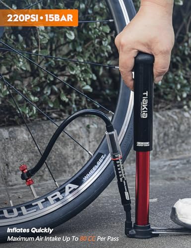 Tiakia Bike Pump with Gauge, High Pressure Bicycle Pump High Volume Portable Hand Air Pump Fit Presta, Schrader Valves Aluminum Bike Tire Pump for Mountain Road Bike, Strollers, Balls