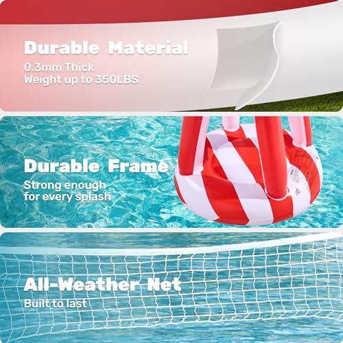 Inflatable Pool Floats Set American Flag Volleyball Net & Basketball Hoops, Swimming Pool Game Toy for Kids and Adults, Floating, Volleyball Court (105”x35”)|Basketball (27”x23”), Red White