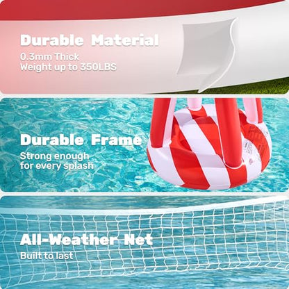 Inflatable Pool Floats Set American Flag Volleyball Net & Basketball Hoops, Swimming Pool Game Toy for Kids and Adults, Floating, Volleyball Court (105”x35”)|Basketball (27”x23”), Red White