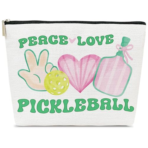 Pickleball Gifts for Women Makeup Bag, Birthday Gifts for Pickle Ball Lovers Team Players, Peace Love Pickleball Cosmetic Bag for Purse, Sports Mom Must Haves - color: multicolor02