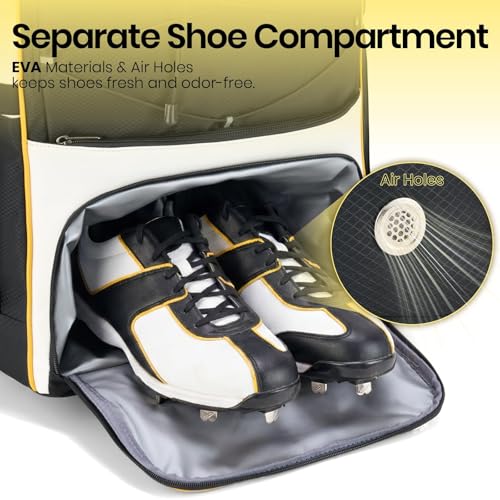 Leather Rolling Baseball Bag - Youth Softball Bag with Wheels for Boys Girls - Rain Cover & Mud Guard for Clean Car - Premium 4-Bat Tournament Roller - Large Equipment Organizer