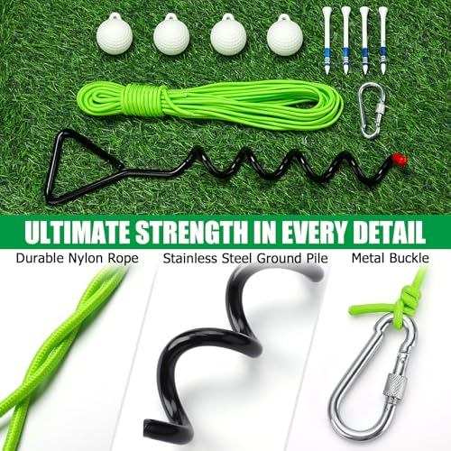 TOBWOLF Golf Ball on a String, 33FT Swing Away Golf Ball on a Rope with Fixed Rod, Golf Rope Swing Trainer, Golf Practice Rope Ball at Backyard or Park for Beginners & Youth to Quickly Practice Swing