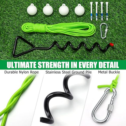 TOBWOLF Golf Ball on a String, 33FT Swing Away Golf Ball on a Rope with Fixed Rod, Golf Rope Swing Trainer, Golf Practice Rope Ball at Backyard or Park for Beginners & Youth to Quickly Practice Swing