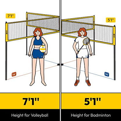 A11N 4-Way Volleyball and Badminton Net - Backyard & Beach Game Set for Adults and Kids