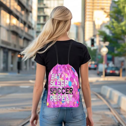 Castle Fairy Eat Sleep Soccer Repeat Drawstring Backpack Diamond Sackpack for Beach Swimming Pool Colorful Tie Dye Draw String Bags Waterproof Sports Gym - color: Pink 4