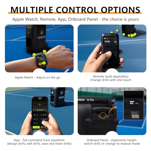 Titan ONE Tennis Ball Machine with 130-Ball Capacity & Internal Oscillation | Remote Control via Free App, 80 MPH Speed, Portable with Trolley Handle & Wheels