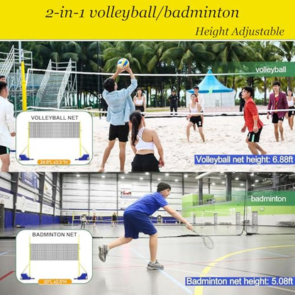 5ft-6.8ft Volleyball Poles, Volleyball/Badminton Net with Stand, Volleyballs Net Stand with Heavy Duty Base, Indoor & Outdoor Volleyballs Poles, Badminton Pole Set for Adults Kids School