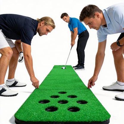 Golf Putting Mat for Indoor & Outdoor Practice, Portable Artificial Putting Green Set with 2 Putters, 2 Golf Balls, 16 Hole Covers & Carry Bag for Home, Office & Backyard Training