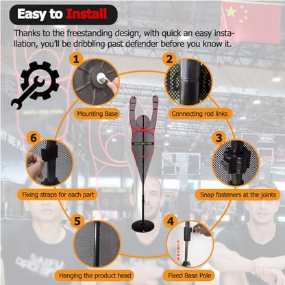 Portable Defender Practice Dummy for Basketball, Adjustable Freestanding Training Mannequin for Dribbling Shooting Passing (Red)