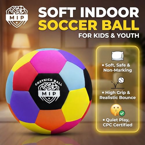 MIP Silent Indoor Soccer Ball – Size 4 Soft Foam Ball for Kids & Toddlers | Quiet Play, Non-Marking, Real Bounce | Safe for Hardwood, Carpet & Apartments | CPC Certified