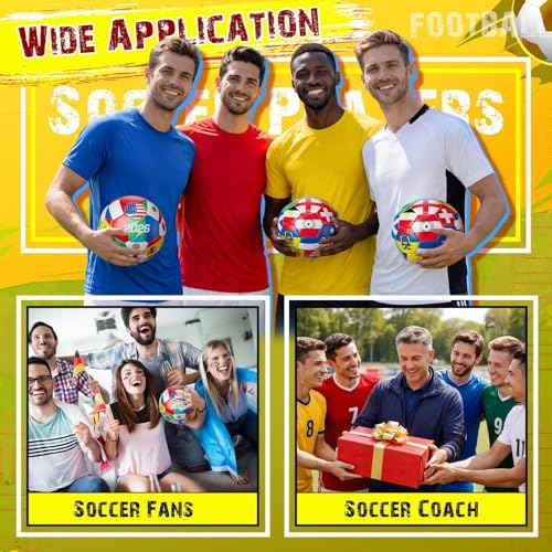 Tellingyou 2026 World Flag Soccer Ball Bulk with Pump Needle Multi-Country Design for Adults Team Training Club Events Sports Parties and Soccer Fan Gifts - size: Size 4