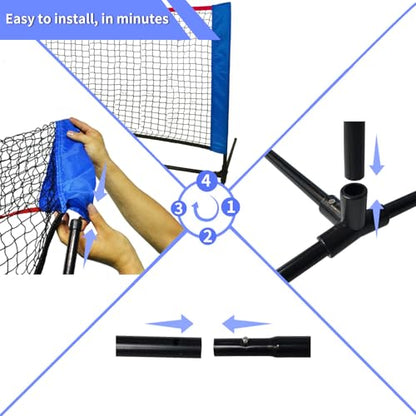 Badminton Net - Height Adjustable Portable Pickleball & Volleyball Net - 10 FT Wide Foldable Soccer Tennis Net with Poles for Kids Backyard Games Indoor Outdoor Use