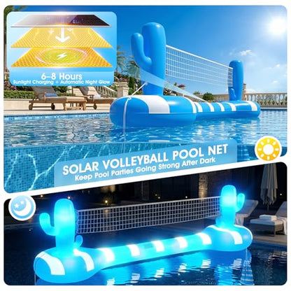 2026 Pool Volleyball Net With Lights,Inflatable Volleyball Net For Pool,Floating Swimming Game Toy for Kids&Adults,Solar pool Volleyball Set,Volleyball Net For Inground Pools,Water Sport Pool Party-L