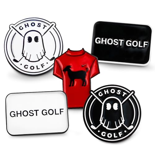 Ghost Golf Ball Markers, 5-Pack - Magnetic Ball Marker Tool for Hat Clip or Divot Tool - Cast Stainless Steel - Cool Golf Accessories & Must Haves for Putting Green - Gifts for Men Golfers