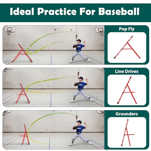 LIANTRAL Baseball Rebounder Net, Adjustable Bounce Back Trainer for Soccer, Volleyball, Softball, Portable Folding Rebounder for Passing & Shooting Practice, Volleyball Rebound Net for Kids, Red