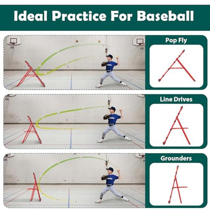LIANTRAL Baseball Rebounder Net, Adjustable Bounce Back Trainer for Soccer, Volleyball, Softball, Portable Folding Rebounder for Passing & Shooting Practice, Volleyball Rebound Net for Kids, Red