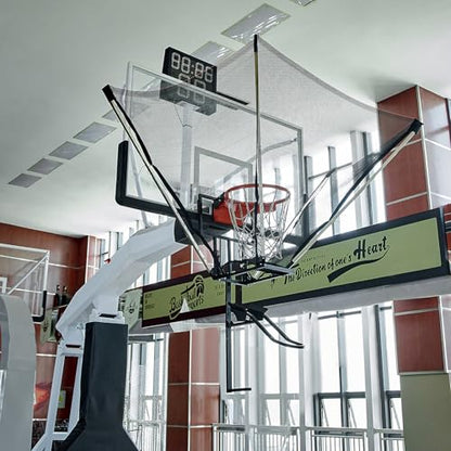 Basketball Shot Trainer with 180° Rotating Return Chute, Basketball Rebounder Net Return System, Suspended Shooting Machine for Training